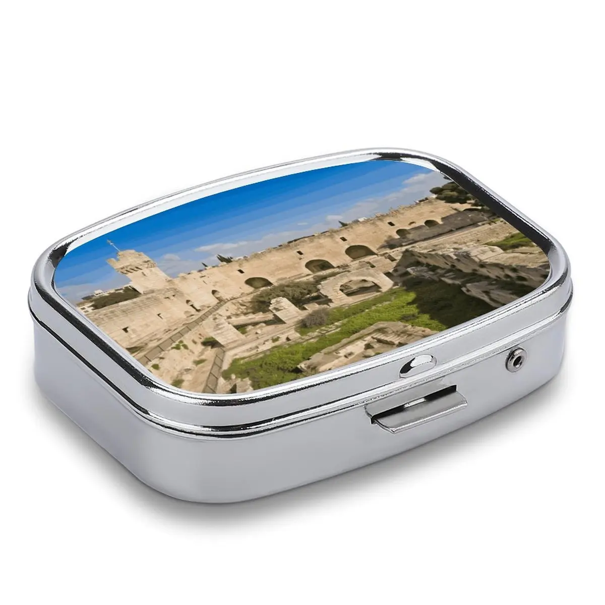 SLKFJEWT Portable Pill Case with Mirror, Israel at The Tower of David Compact Travel Medicine Box - view 3