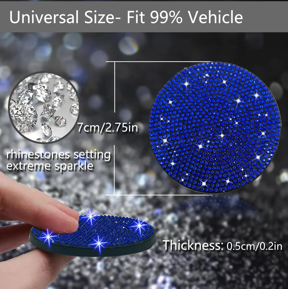 NBTEPEM Bling Car Cup Holder Coasters 2.75 inch (4 pcs, Blue) | Sparkle & Protect Your Car Interior - view 2