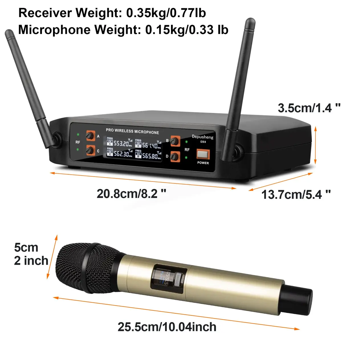 Depusheng DX4 Wireless Microphone System with 4 UHF Dynamic Mics | 164 Ft Range, 4-Channel, Plug & Play - view 6