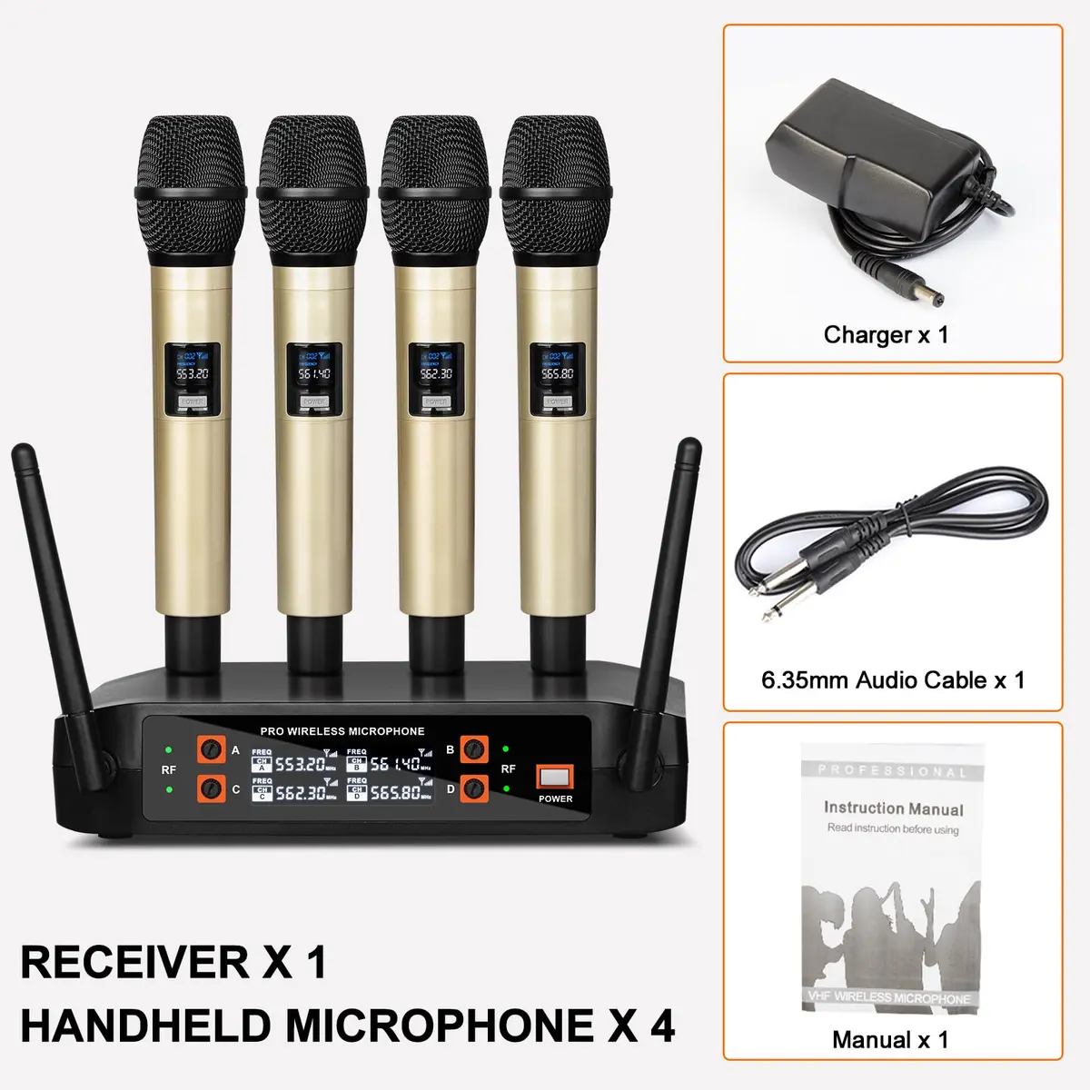 Depusheng DX4 Wireless Microphone System with 4 UHF Dynamic Mics | 164 Ft Range, 4-Channel, Plug & Play - view 7