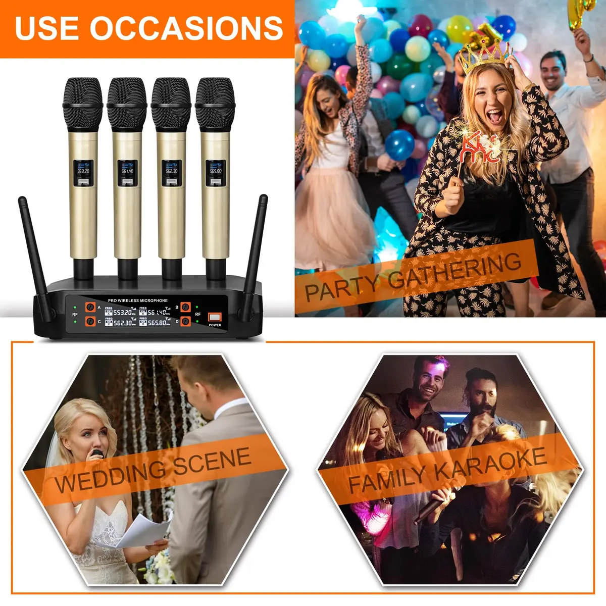 Depusheng DX4 Wireless Microphone System with 4 UHF Dynamic Mics | 164 Ft Range, 4-Channel, Plug & Play - view 8