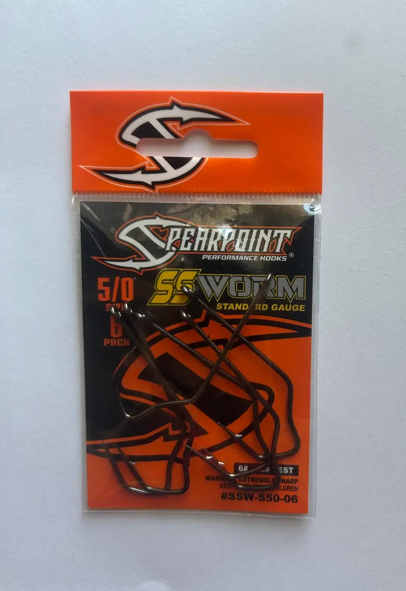 Spearpoint SSW-S50-06 Straight Shank Worm Hook | 6 Pack S 5/0 | High Carbon Steel, VGrip Technology - main product image