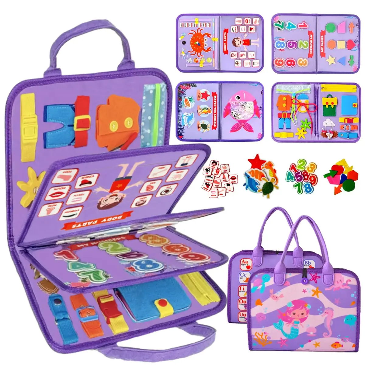 Qizfun Mermaid Montessori Busy Board Book for Toddlers | 27 cm x 23 cm (11x9 inches) - main product image