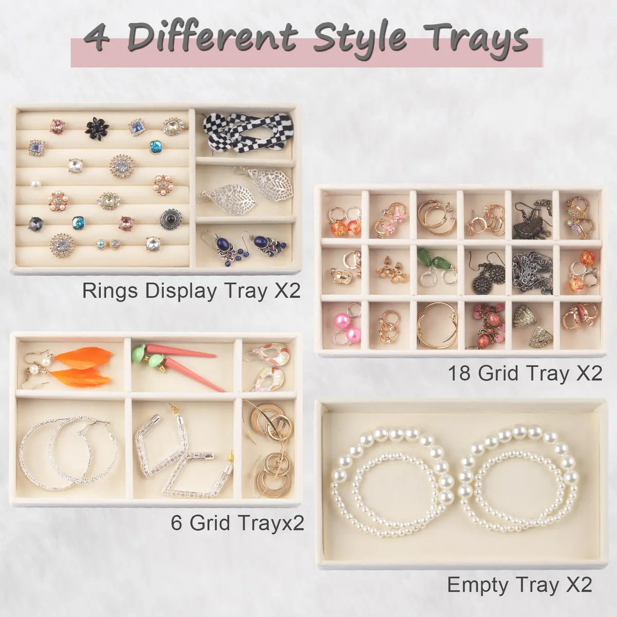 ERLSTE Jewelry Organizer Trays for Drawers Beige | Stackable, Adjustable, Luxury Storage - view 3