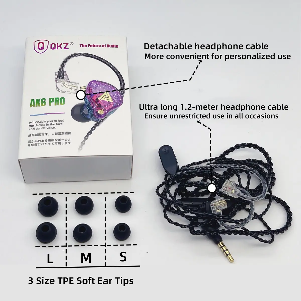 HJX QKZ AK6 Pro Wired In-Ear Monitor Headphones with Mic | 11mm Dynamic Driver, Deep Bass Sound, Passive Noise Isolation - view 9