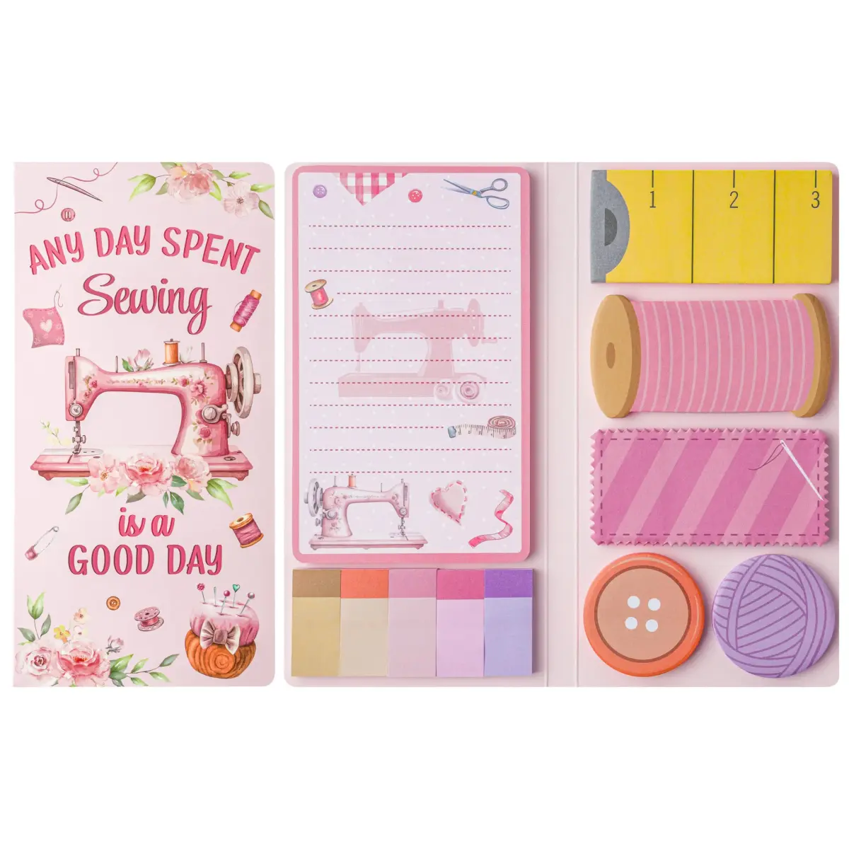 Xqumoi Retro Sewing Sticky Notes Set - Any Day Spent Sewing is A Good Day, Pink (550 Sheets) - main product image