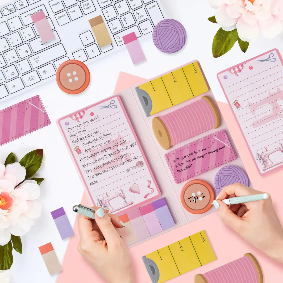 Xqumoi Retro Sewing Sticky Notes Set - Any Day Spent Sewing is A Good Day, Pink (550 Sheets) - view 4