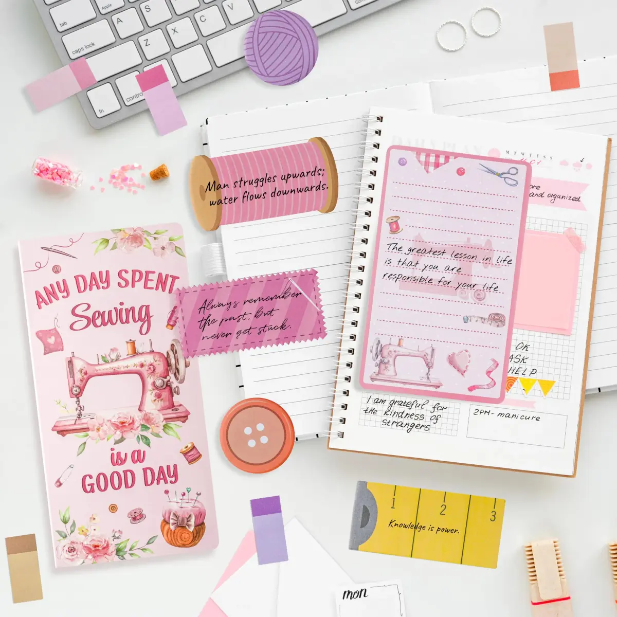 Xqumoi Retro Sewing Sticky Notes Set - Any Day Spent Sewing is A Good Day, Pink (550 Sheets) - view 5
