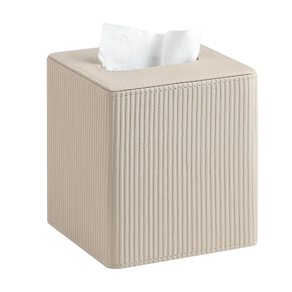Cretkhp PU Leather Square Tissue Box Cover Beige | Modern Magnetic Closure for Bathrooms & Desks - main product image
