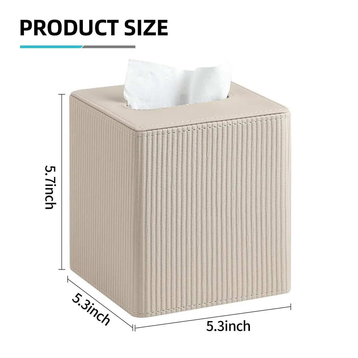 Cretkhp PU Leather Square Tissue Box Cover Beige | Modern Magnetic Closure for Bathrooms & Desks - view 7