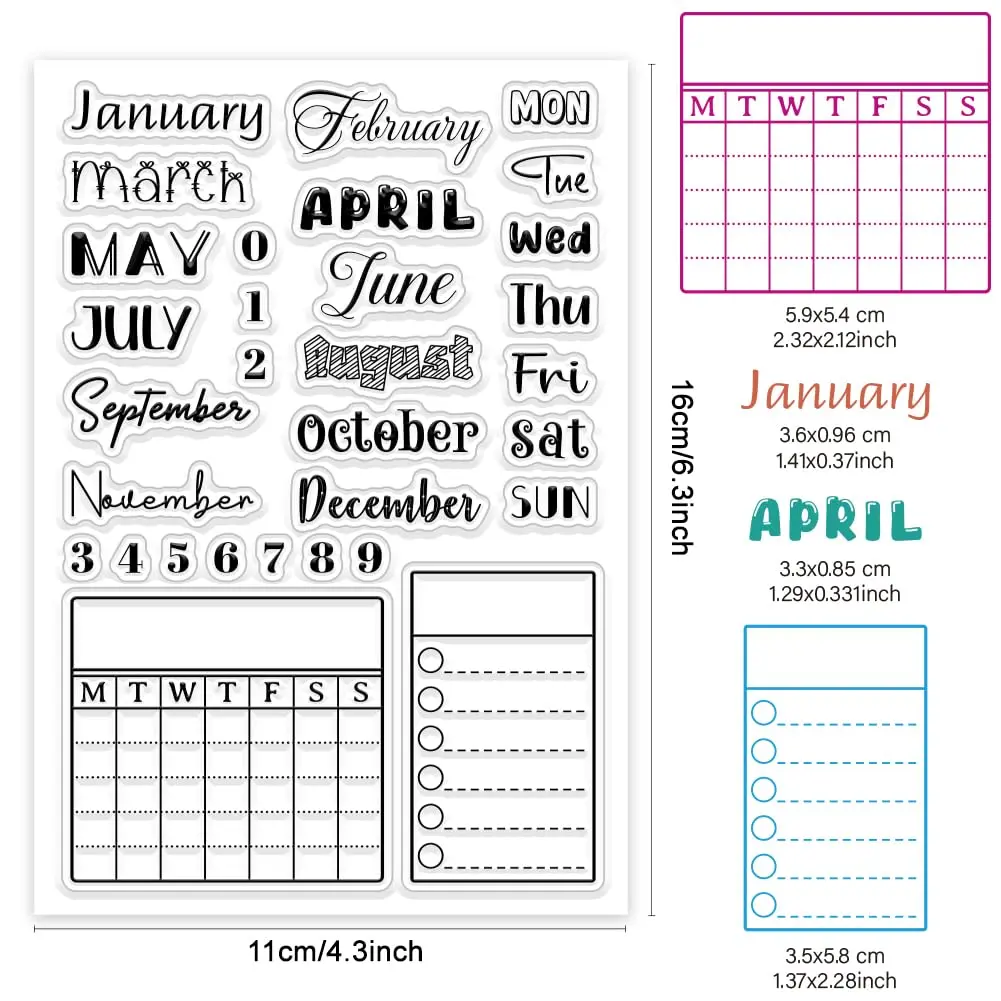 CHGCRAFT Month Week Calendar Clear Stamp 6.3x4.33inch | Durable Silicone DIY Craft Tool - view 2