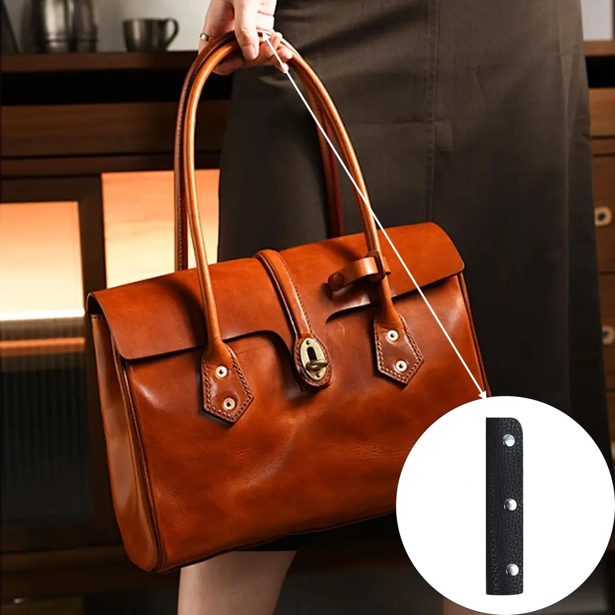 bociloy Leather Handbag Handle Wrap Covers 2PCS | Soft PU Leather, Black, 130x90mm | Protect & Personalize - view 5