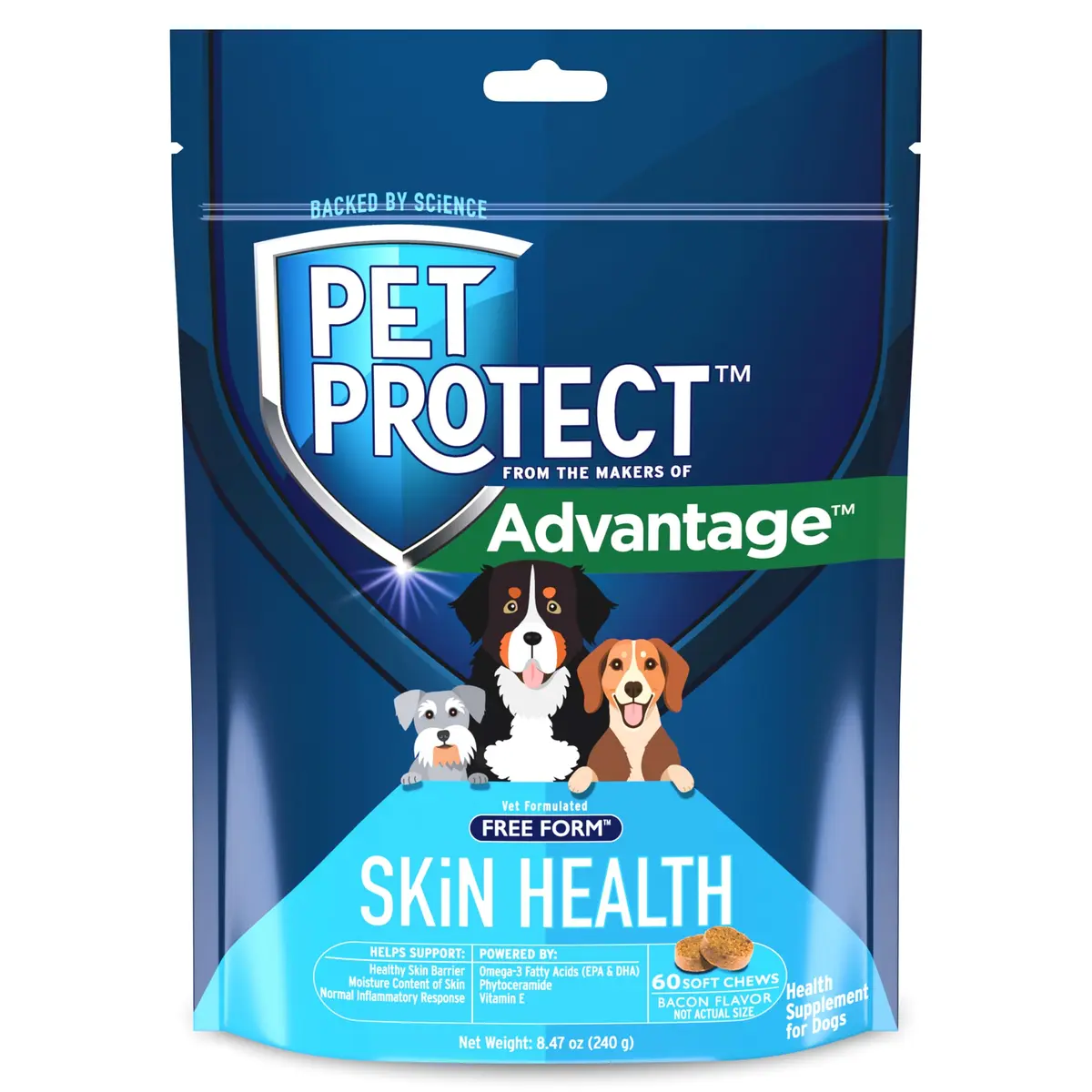 Pet Protect Skin Health Supplement for Dogs, Bacon Flavor, 60ct | Supports Sensitive Skin & Moisture - main product image