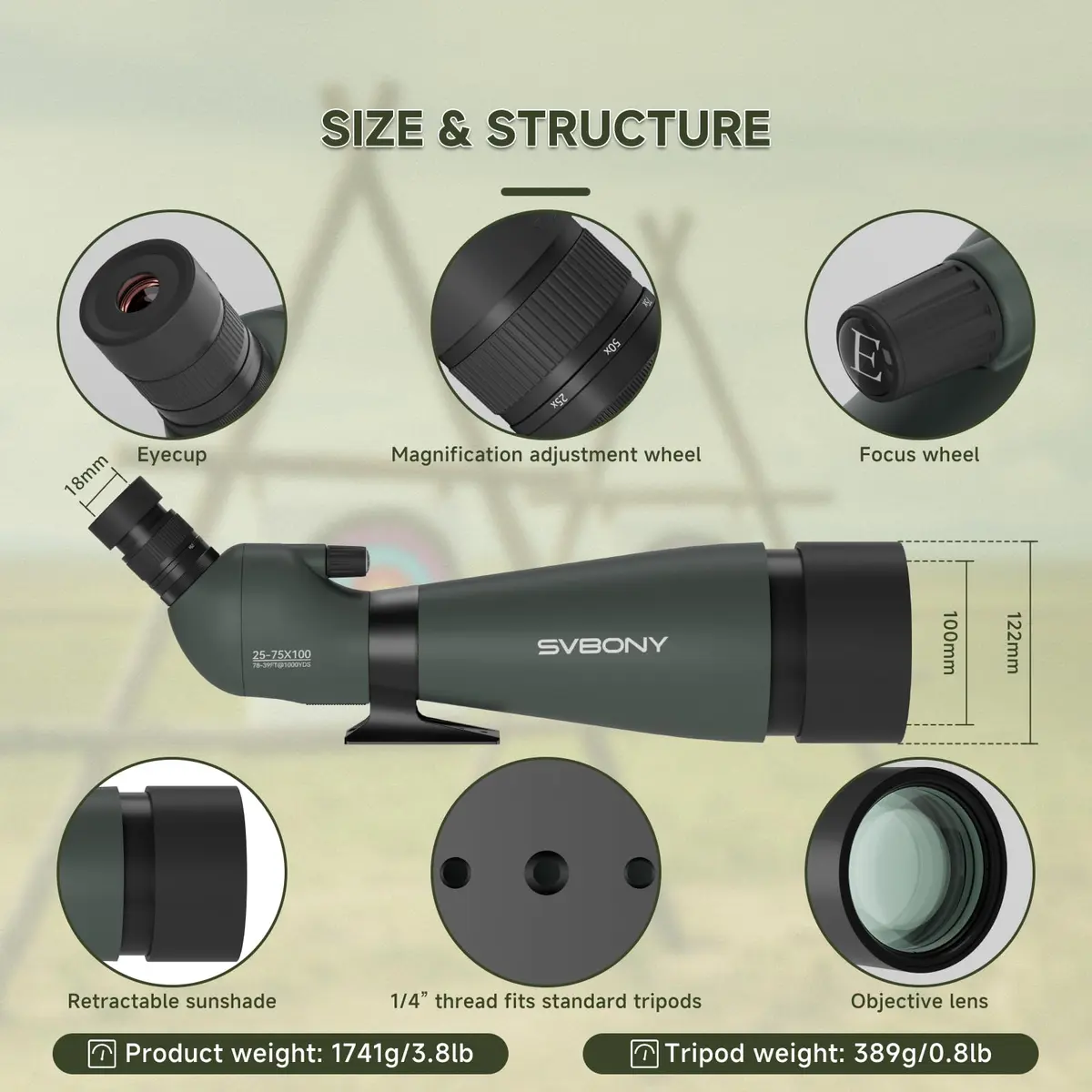 SVBONY SV28 Spotting Scope 25-75x100mm | High Magnification Optics for Target Shooting & Birdwatching - view 9