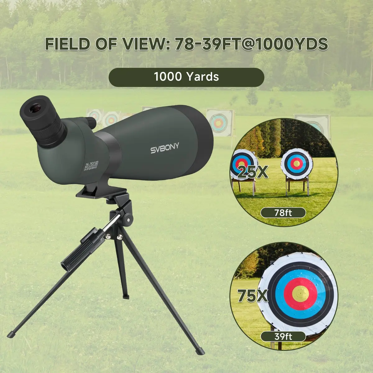 SVBONY SV28 Spotting Scope 25-75x100mm | High Magnification Optics for Target Shooting & Birdwatching - view 3
