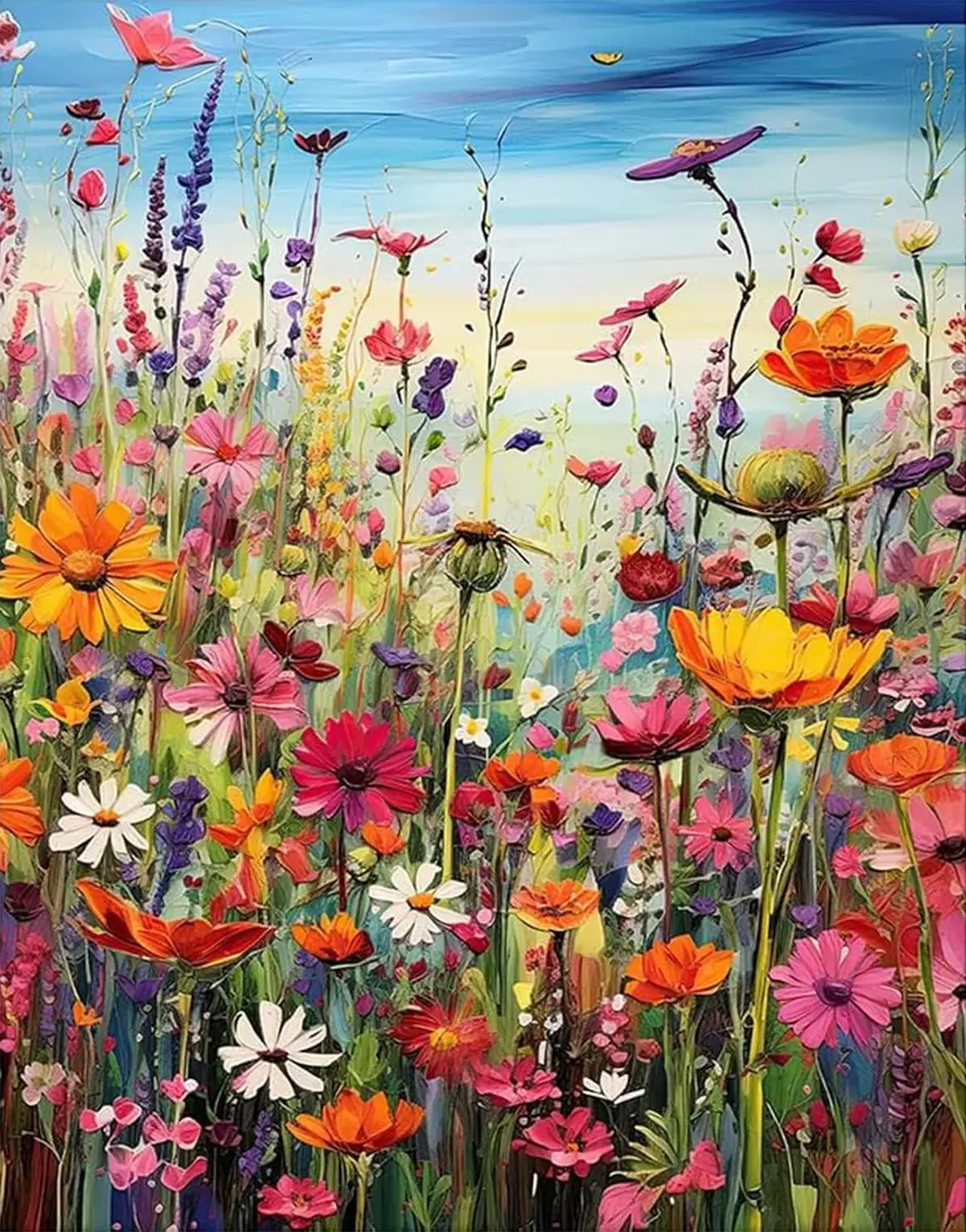 BYGFHLYW Sea of Flowers 5D Diamond Painting Kit 30x40cm (12x16 Inches) | Full Drill Crystal Art for Adults & Beginners - main product image