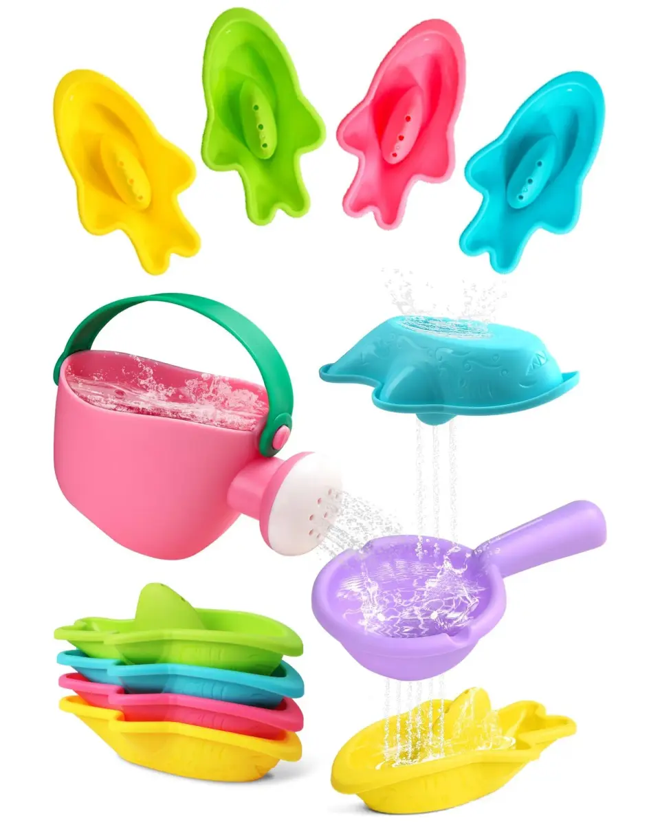 Fajiabao Mold-Free Baby Bath Toys 6-Piece Set | Stackable Shark Boats, Watering Can & Scoop for Toddlers Ages 1-3 - main product image