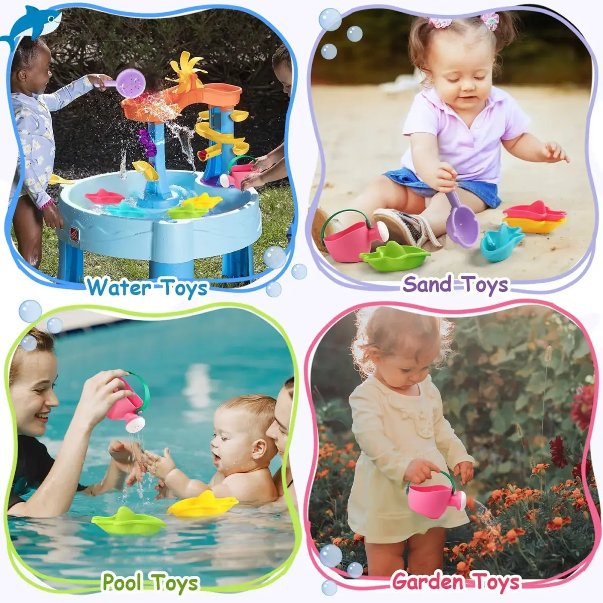 Fajiabao Mold-Free Baby Bath Toys 6-Piece Set | Stackable Shark Boats, Watering Can & Scoop for Toddlers Ages 1-3 - view 8