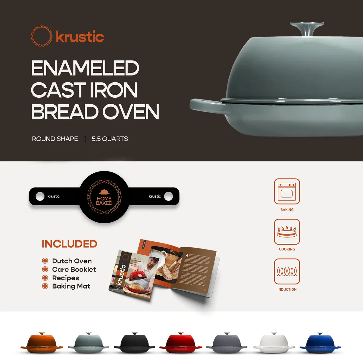 Krustic Enameled Cast Iron Dutch Oven 6 Qt | Perfect for Sourdough & Baking - view 5