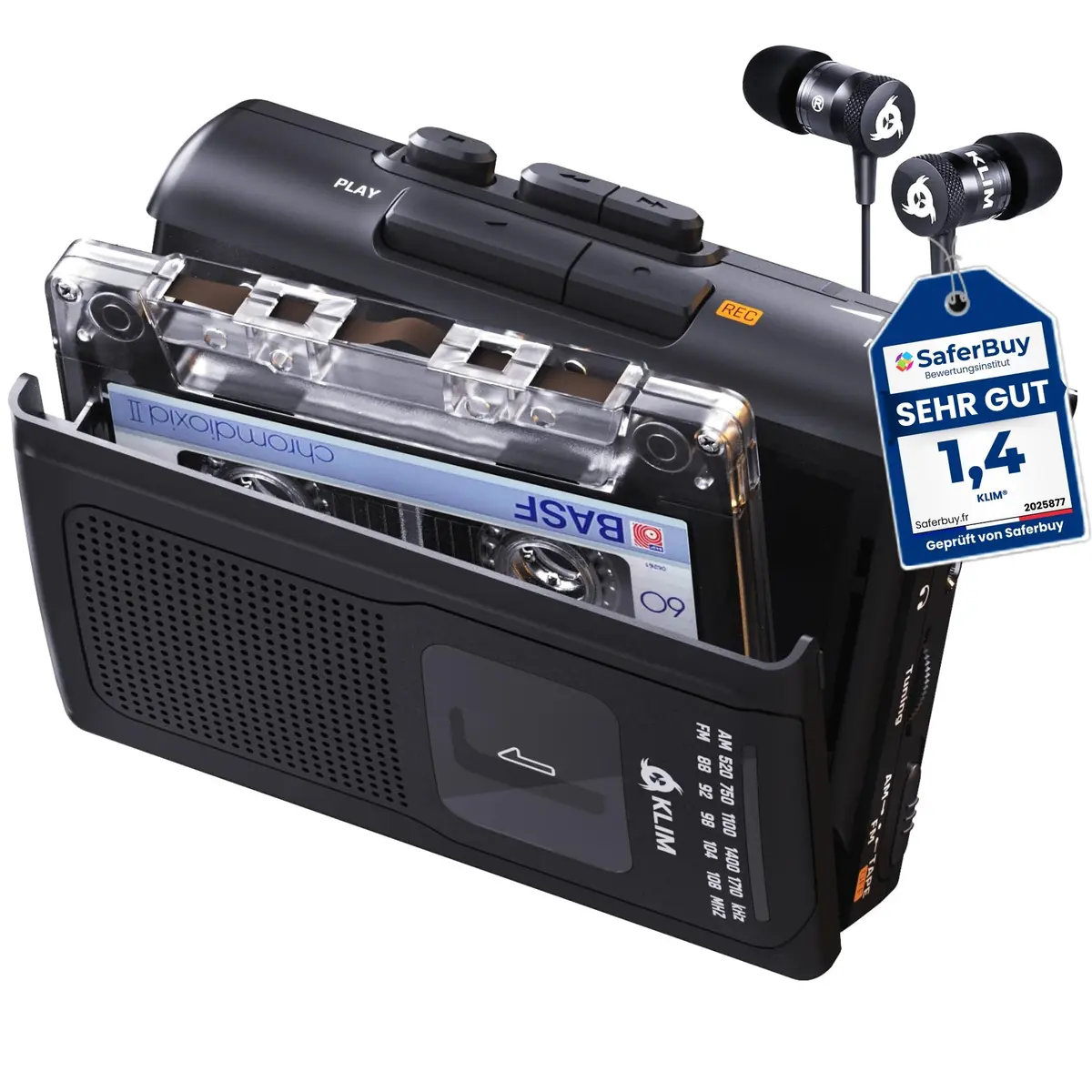 KLIM K8 Portable Cassette Player Recorder with AM/FM Radio & Speaker | 12.1cm x 9.16cm x 3.95cm - main product image