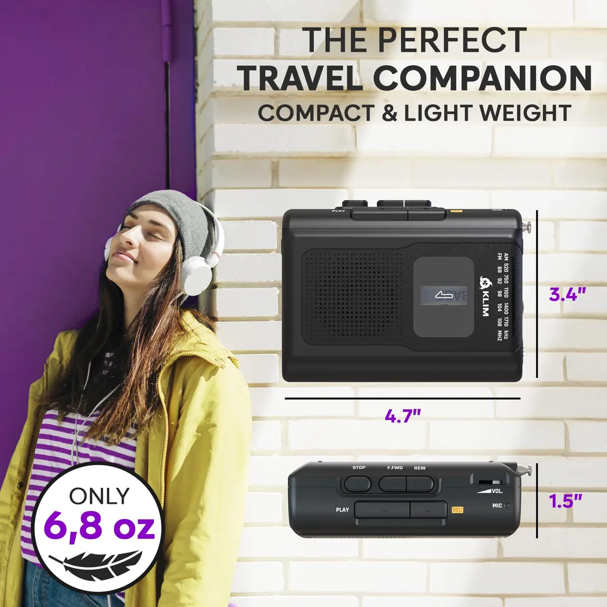 KLIM K8 Portable Cassette Player Recorder with AM/FM Radio & Speaker | 12.1cm x 9.16cm x 3.95cm - view 7