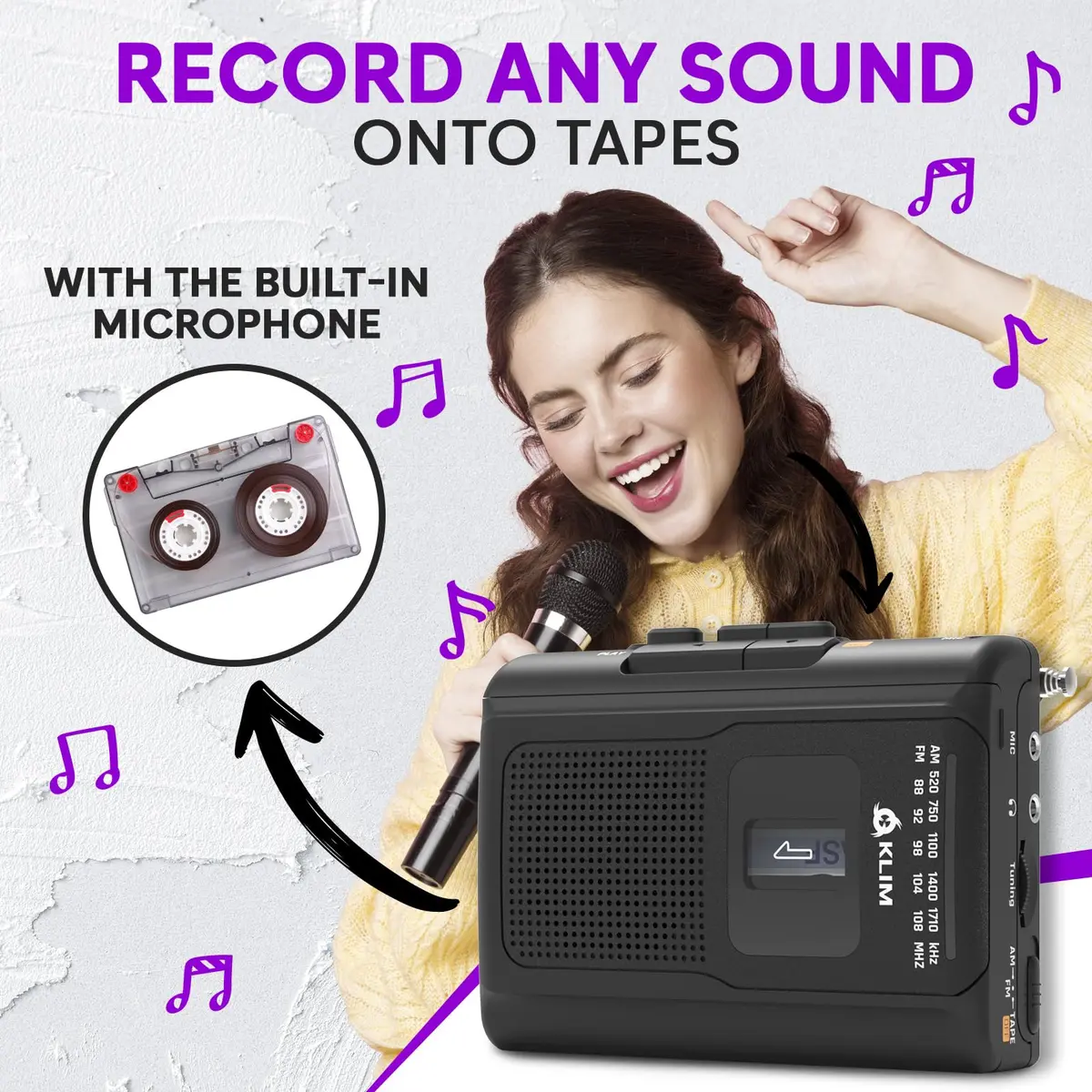 KLIM K8 Portable Cassette Player Recorder with AM/FM Radio & Speaker | 12.1cm x 9.16cm x 3.95cm - view 4