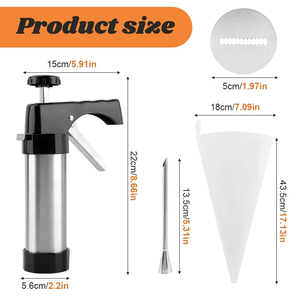 CALIDAKA 3-in-1 Churro Maker Kit, Stainless Steel Cookie Press Gun | Easy Home Baking (120 chars) - view 2