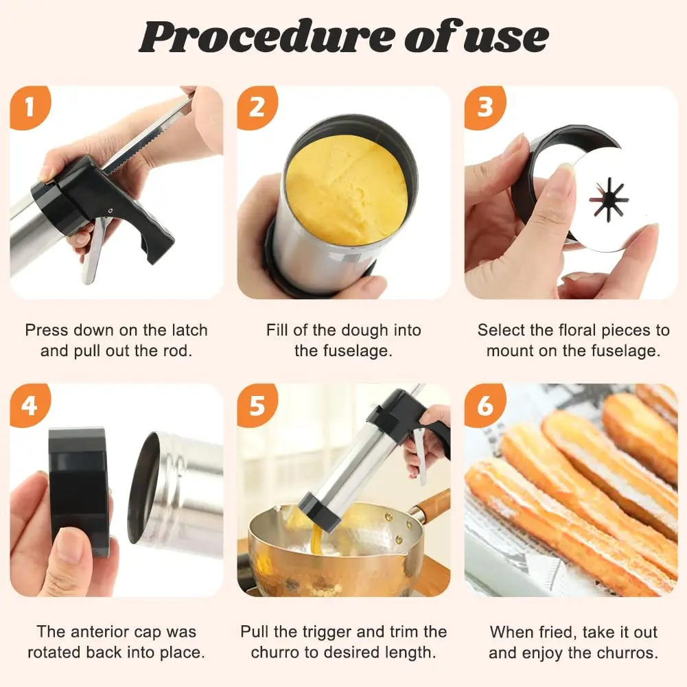 CALIDAKA 3-in-1 Churro Maker Kit, Stainless Steel Cookie Press Gun | Easy Home Baking (120 chars) - view 3