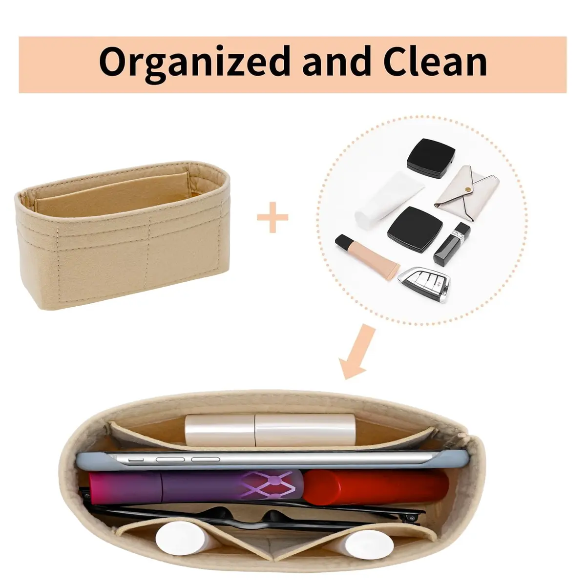 LOUKAYCCI Felt Purse Organizer Insert for Longchamp Le Pliage Mini | Lightweight Felt, 3 Compartments, Fits XS Bags - view 6