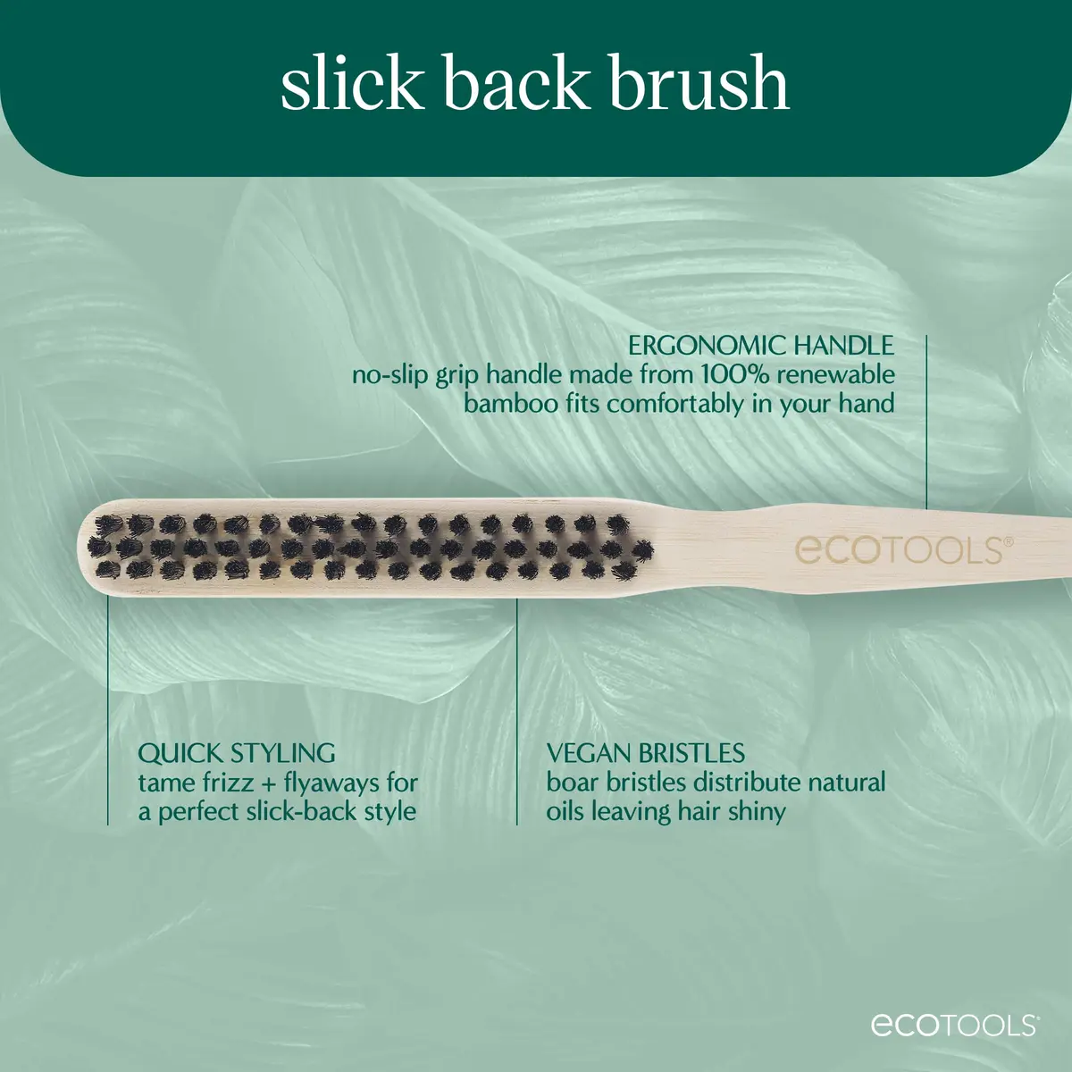 EcoTools Slick Back Hairbrush, Small Brush for Ponytail or Bun, 1 Count | Eco-Friendly, Vegan Boar Bristles, Bamboo Handle - view 2