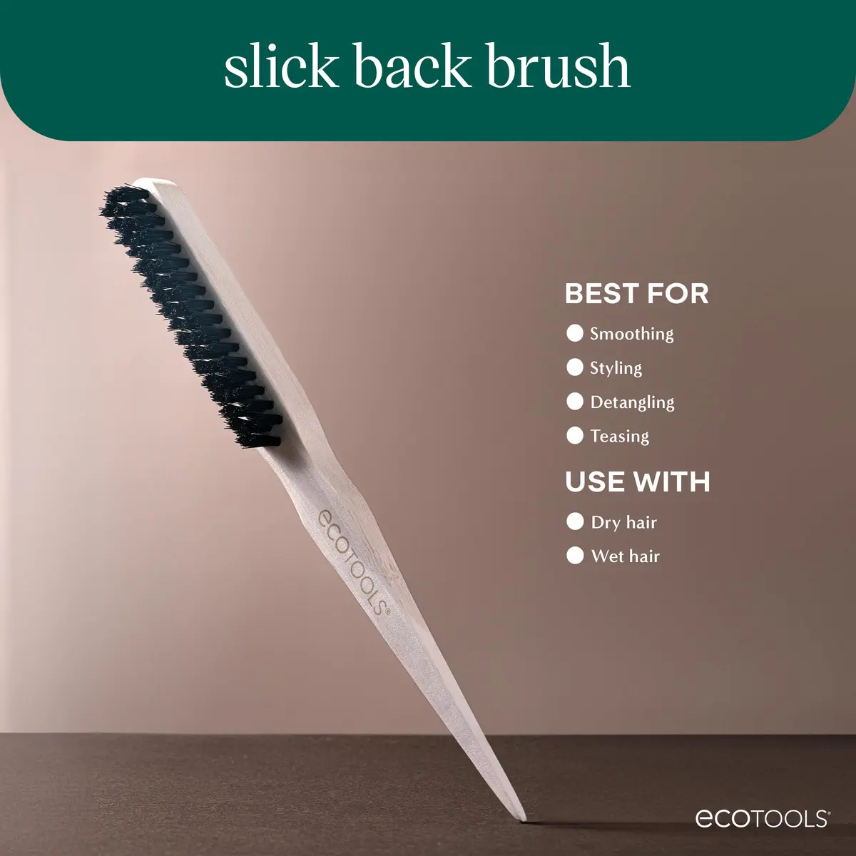 EcoTools Slick Back Hairbrush, Small Brush for Ponytail or Bun, 1 Count | Eco-Friendly, Vegan Boar Bristles, Bamboo Handle - view 3