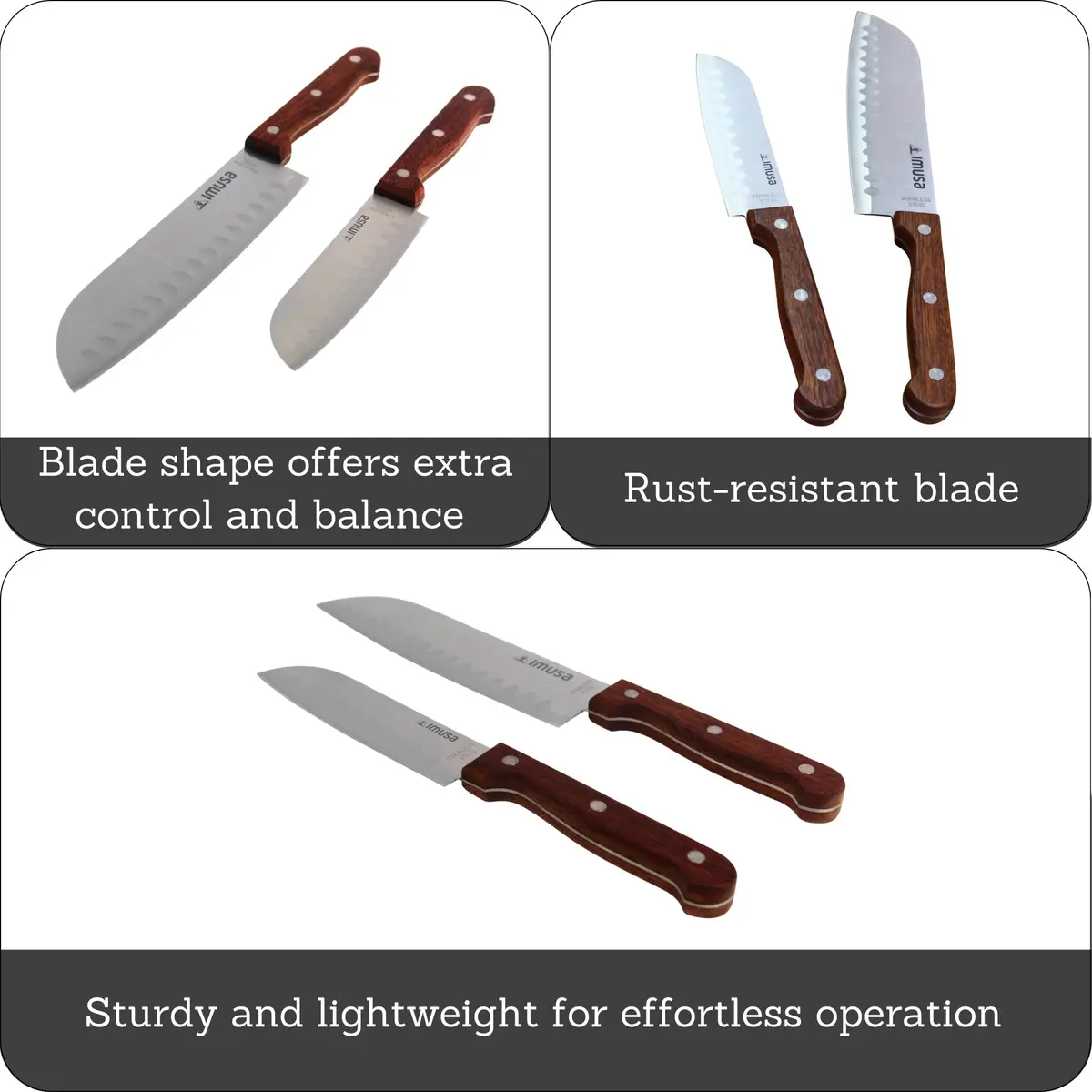 Imusa 5" & 7" Santoku Knife Set with Wood Handle | Japanese Slicing Knife for Raw Fish & Vegetables - view 2