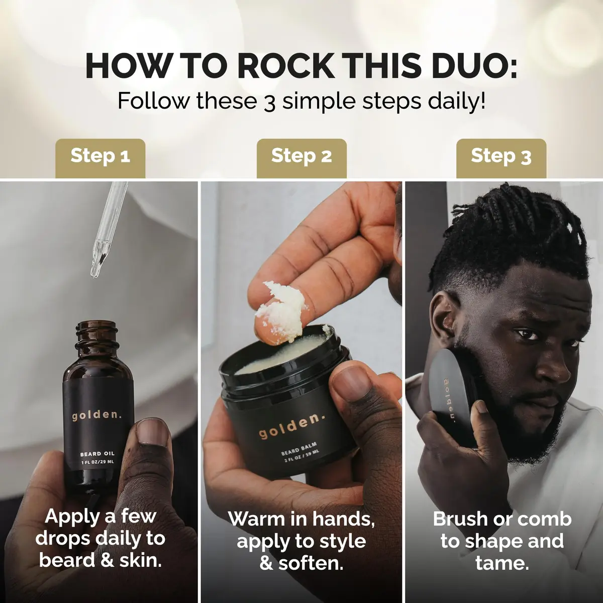 Golden Grooming Beard Bundle for Black Men - Natural Growth Kit with 2oz Balm & 1oz Oil - Shea Butter Conditioner - Smoky Citrus (Regular) - view 6