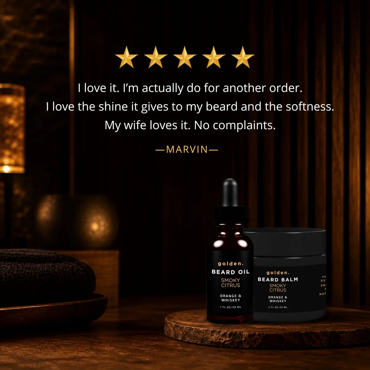 Golden Grooming Beard Bundle for Black Men - Natural Growth Kit with 2oz Balm & 1oz Oil - Shea Butter Conditioner - Smoky Citrus (Regular) - view 9
