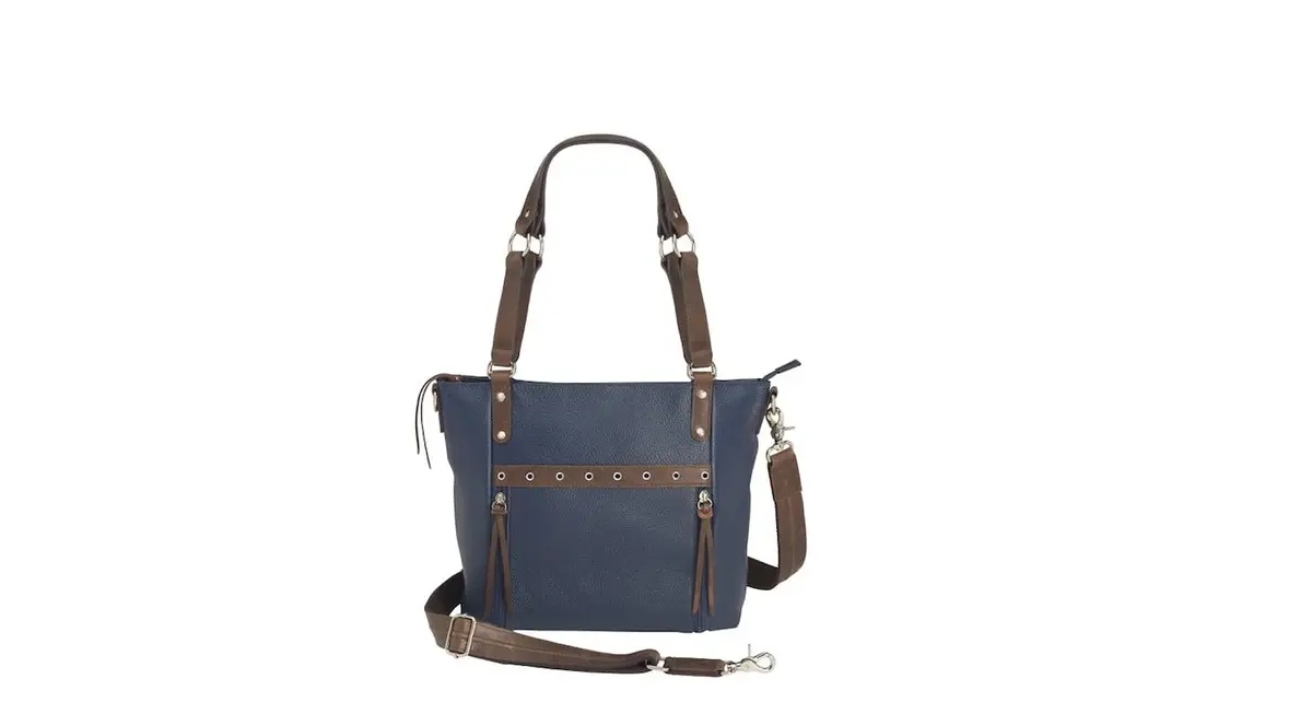 Gun Tote'n Mamas Debossed Boho Shoulder Tote- Indigo | Concealed Carry Leather Bag with RFID Protection - main product image