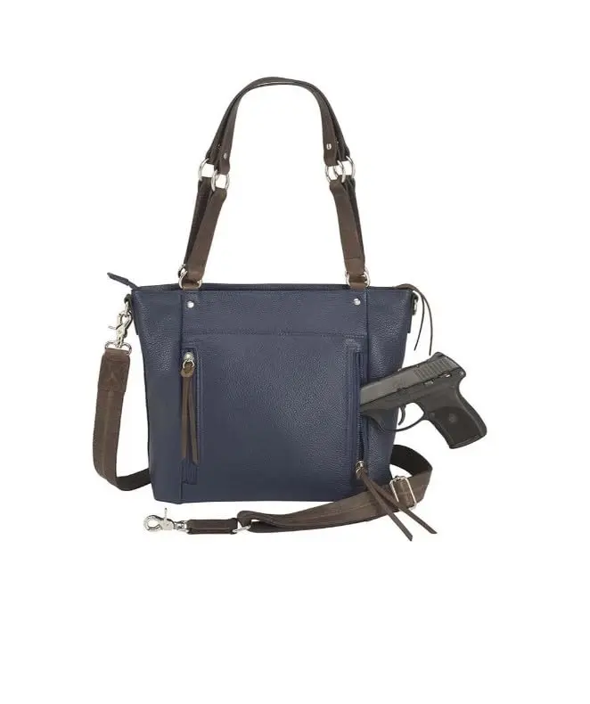 Gun Tote'n Mamas Debossed Boho Shoulder Tote- Indigo | Concealed Carry Leather Bag with RFID Protection - view 2