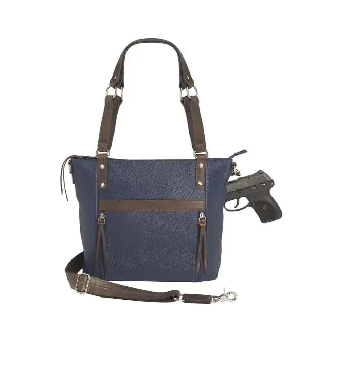 Gun Tote'n Mamas Debossed Boho Shoulder Tote- Indigo | Concealed Carry Leather Bag with RFID Protection - view 4