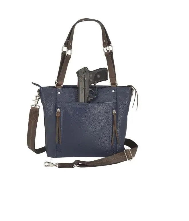 Gun Tote'n Mamas Debossed Boho Shoulder Tote- Indigo | Concealed Carry Leather Bag with RFID Protection - view 6