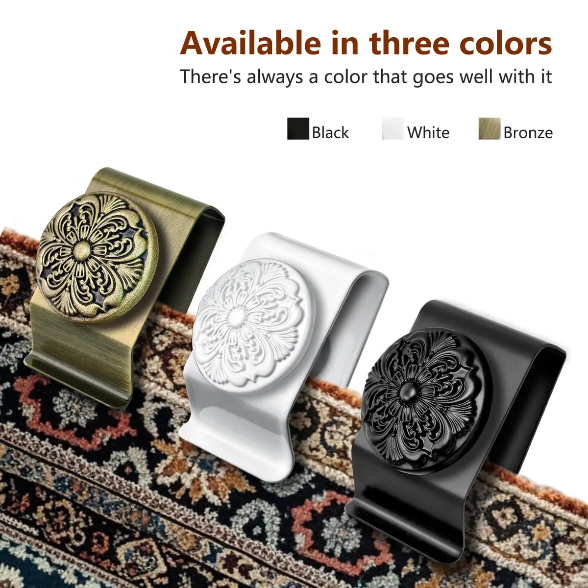 Doselves White Metal Tapestry Hanging Clamps 4 Pack | Heavy Duty Textile Art Hangers for Rugs and Carpets - view 5
