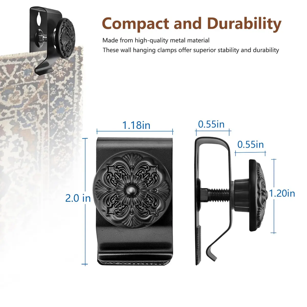 Doselves Black 4 Pack Tapestry Wall Hanging Clamps | Metal Clips for Rugs & Textile Art Display - view 2
