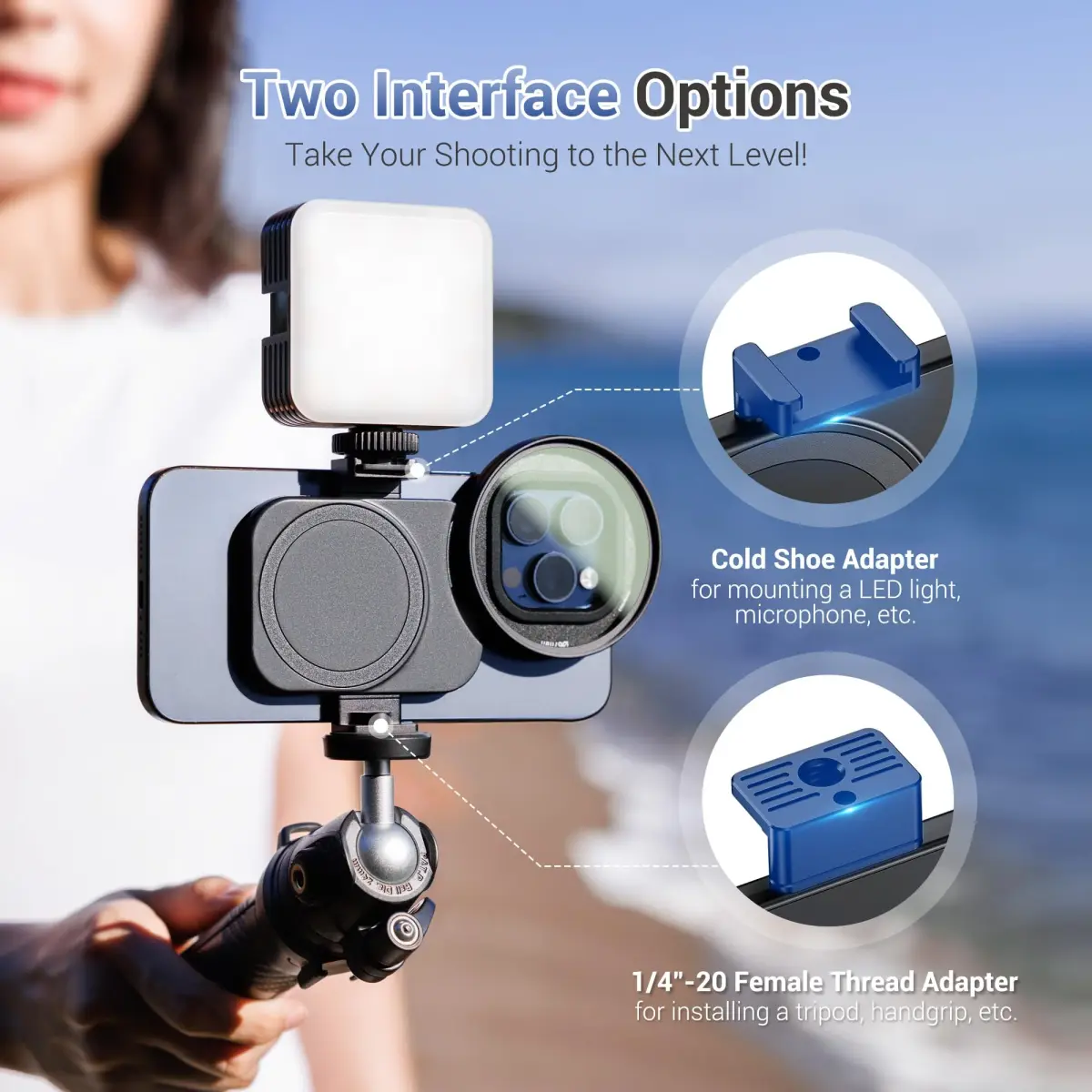 JJC 67mm Magnetic Filter Adapter Mount for iPhone 16/15/14 Pro/Pro Max/Plus with Cold Shoe & 1/4"-20 Mount - view 4