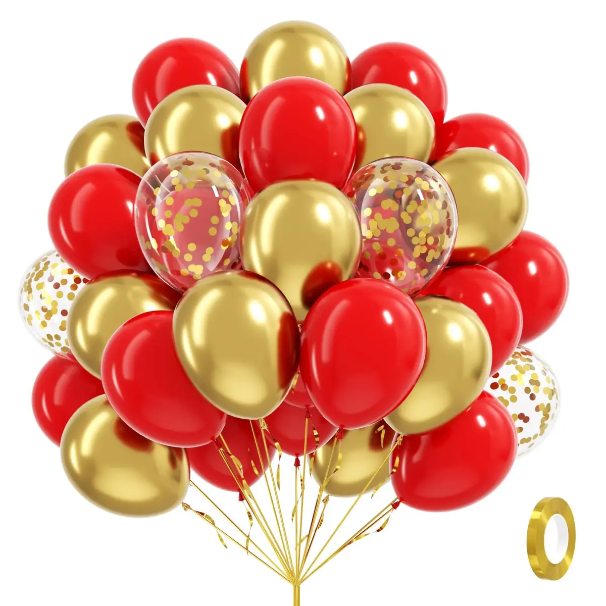 awenztech Red & Gold Balloons 60pcs (12-inch) | Assorted Colors Party Value Pack - main product image
