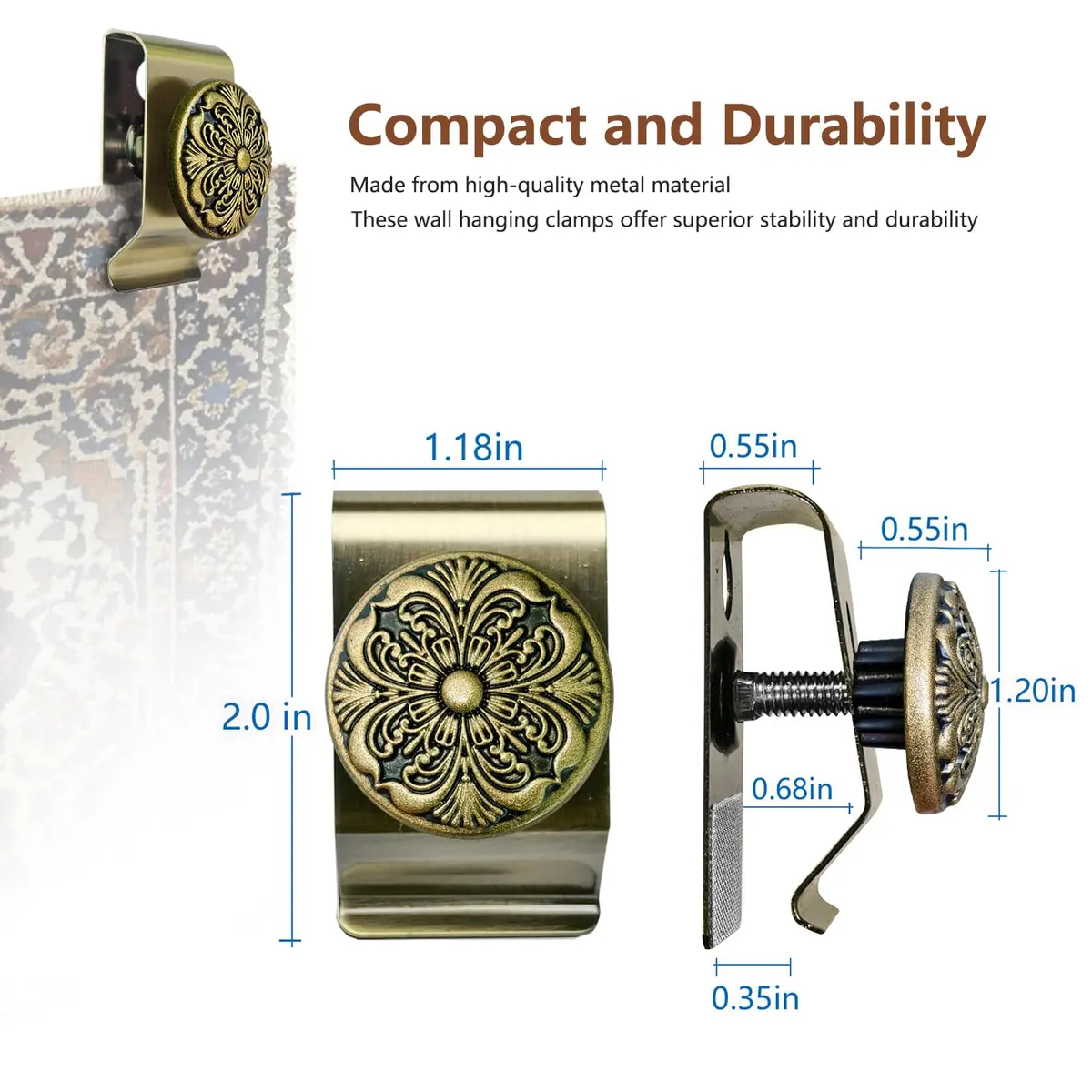 Doselves Metal Tapestry Wall Hanging Clamps 4 Pack with Screws | Bronze Finish, 20lb Capacity - view 2
