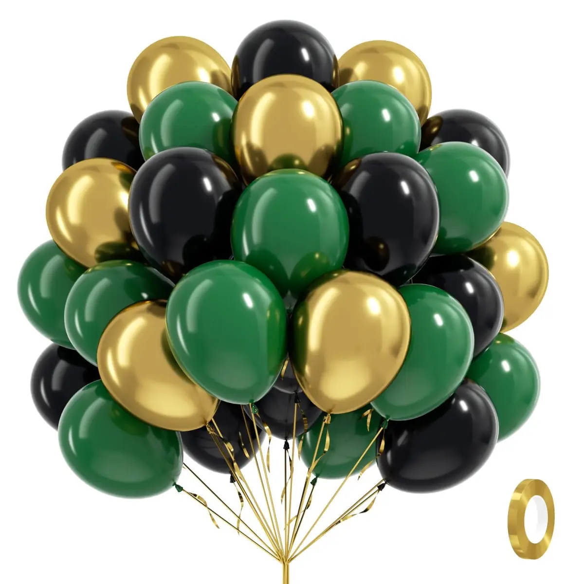 awenztech Green Black Gold Balloons 12inch (Pack of 62) | Assorted Colors for Party Planners - main product image