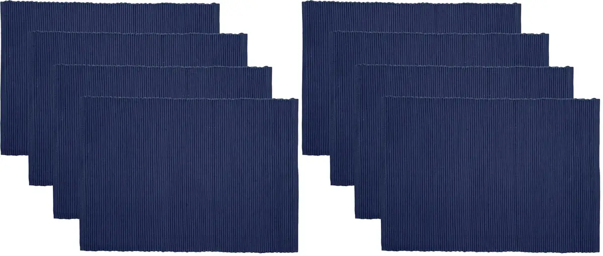 Now Designs Spectrum Placemats Ribbed Cotton, Indigo Blue | Classic 19x13 inch Set of 4 - main product image