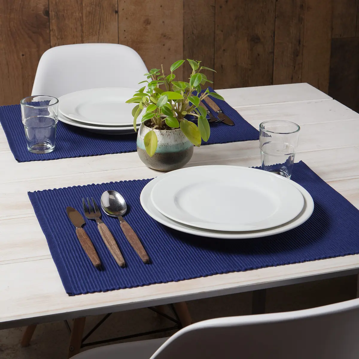 Now Designs Spectrum Placemats Ribbed Cotton, Indigo Blue | Classic 19x13 inch Set of 4 - view 2