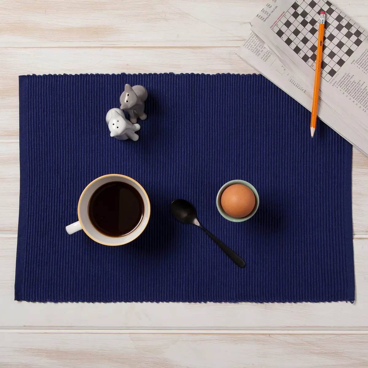 Now Designs Spectrum Placemats Ribbed Cotton, Indigo Blue | Classic 19x13 inch Set of 4 - view 3