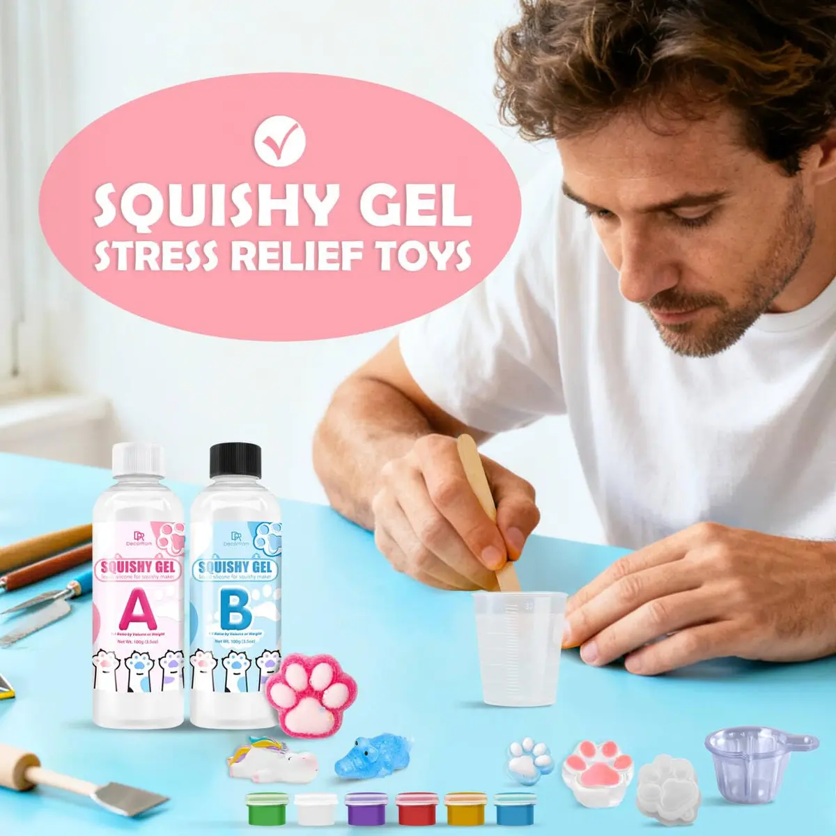 DecorRom Gel for Taba Squishy Kit 7oz Liquid Silicone | Ultra-Soft Fast Cure for Stress Relief - view 5