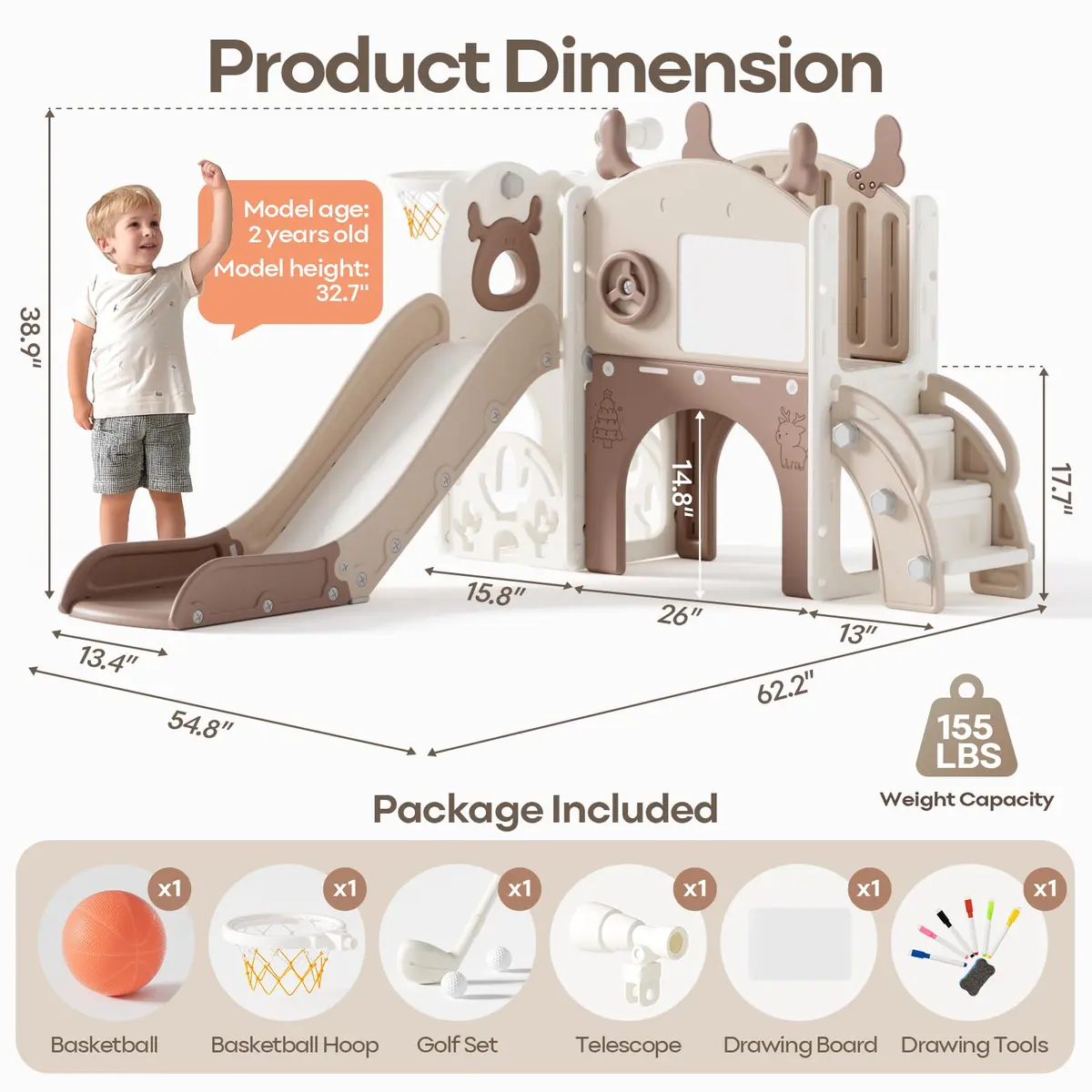 mloong Toddler Slide 11 in 1 Kids Play Set | Indoor & Outdoor with Basketball & Drawing (54×62×39in) - view 6