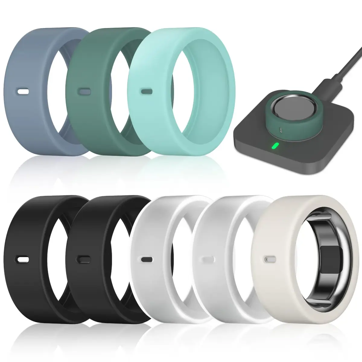 ZOOROO Oura Ring Covers (8 Pack) for Gen 3/4, Size M (8-11) | Silicone Ring Protector with Charging Hole - main product image